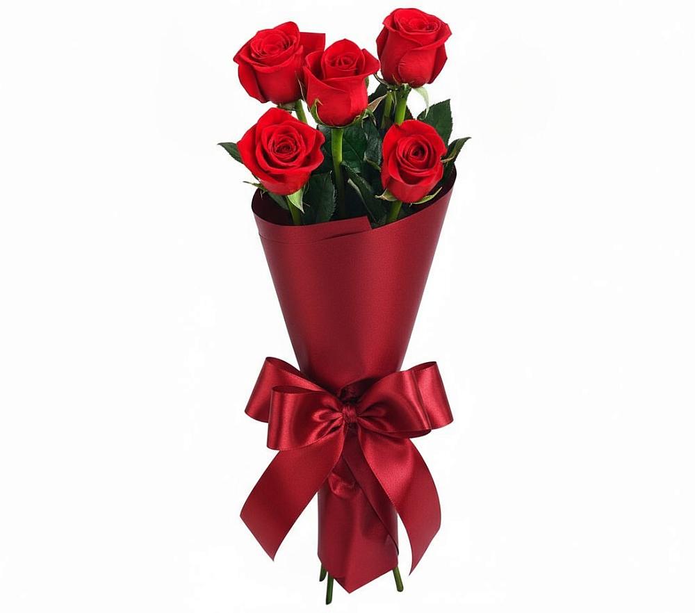 5 Красных роз Эдлесс Лав в Новые Дома Букет 5 Красных роз Эдлесс Лав в Новые Дома