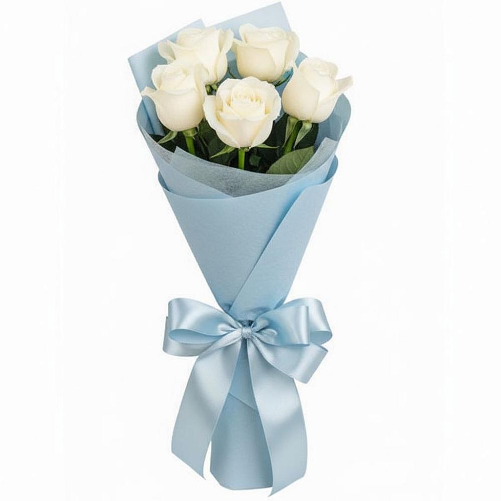 5 Белых роз Проуд в Новые Дома Букет 5 Белых роз Проуд в Новые Дома