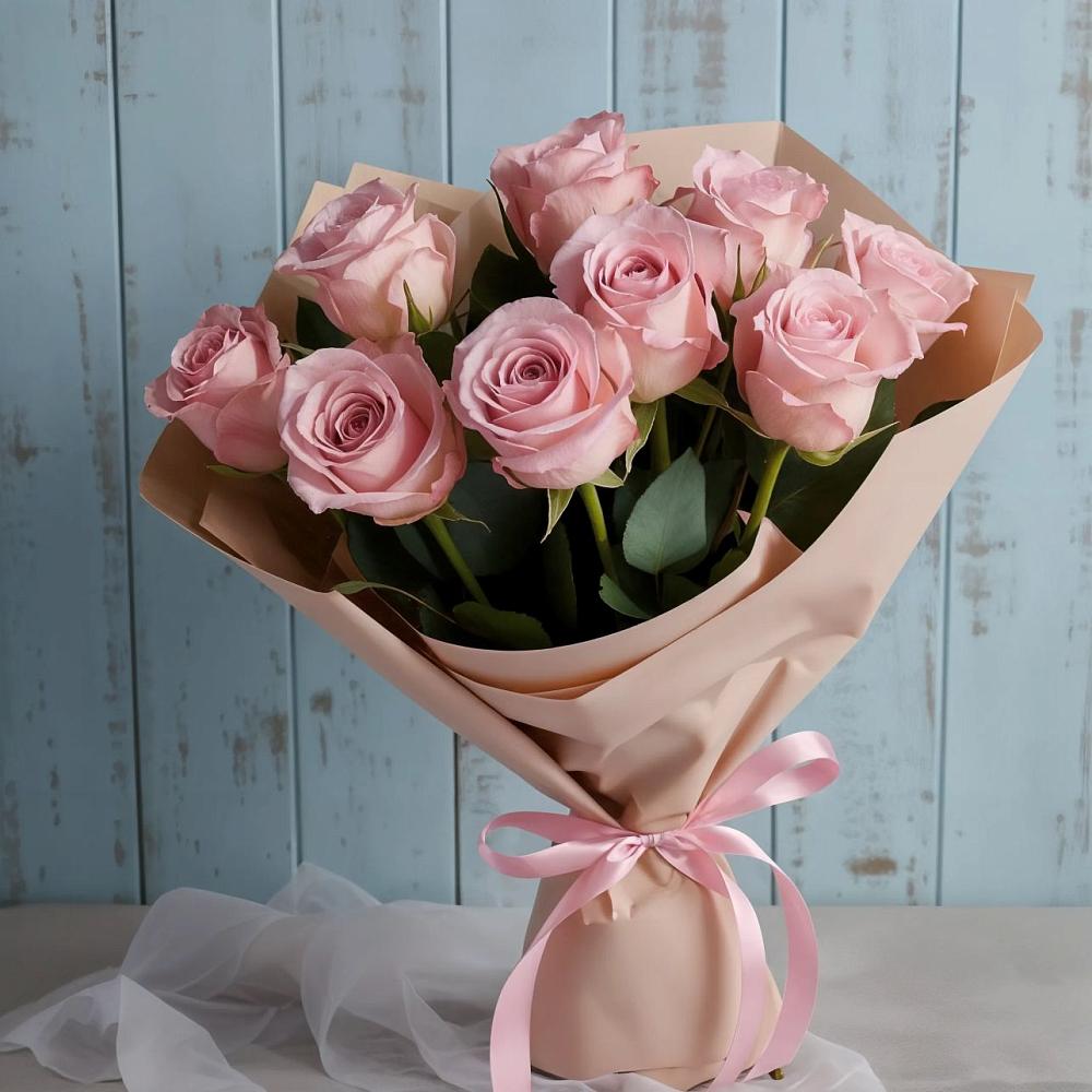 9 розовых роз в Новые Дома Букет цветов из: Розы в Новые Дома