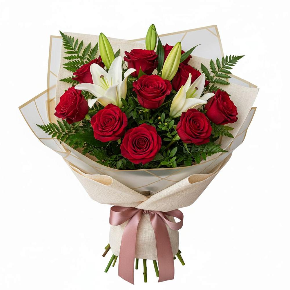 Букет высокая поэзия в Новые Дома Букет цветов из: Лилии и Розы в Новые Дома