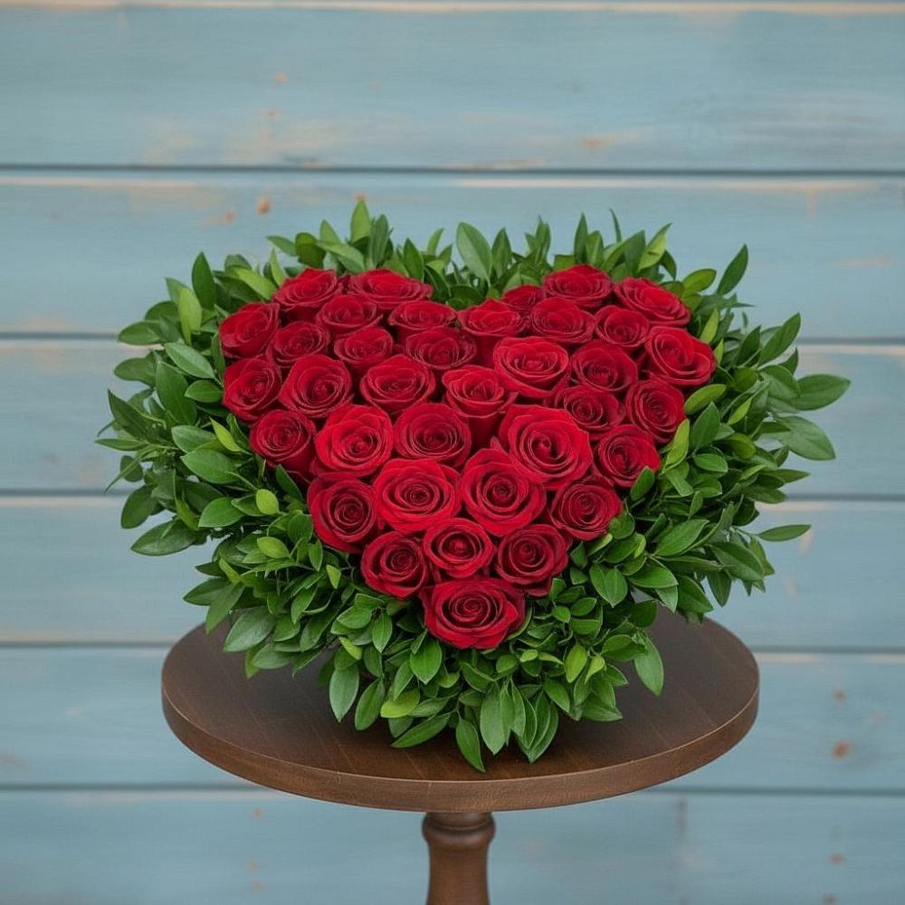 Цветочная композиция из Розы в виде сердца в Новые Дома