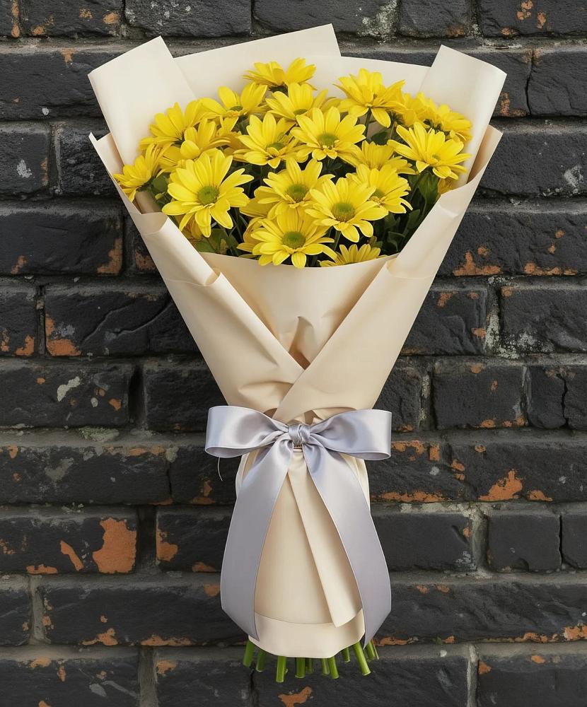 Букет Желтое настроение в Новые Дома Букет цветов из: Хризантемы в Новые Дома