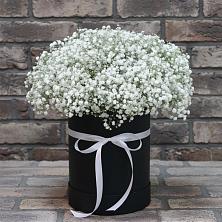 Композиция коробка гипсофил в Новые Дома Цветочная композиция из Гипсофила в шляпной коробке в Новые Дома
